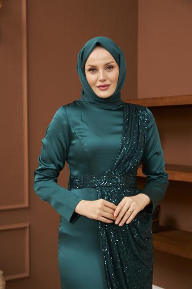 Nuray Satin Evening Dress - Emerald Green