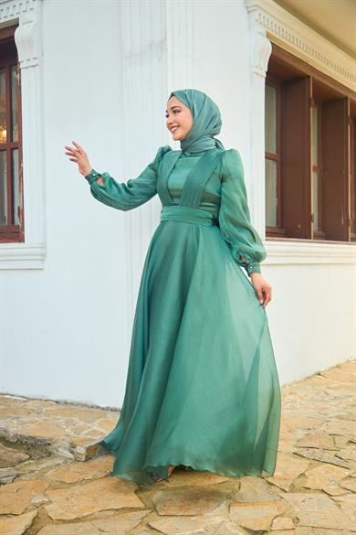 Shoulder to Waist Belted Evening Dress - Mint Green