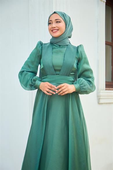 Shoulder to Waist Belted Evening Dress - Mint Green