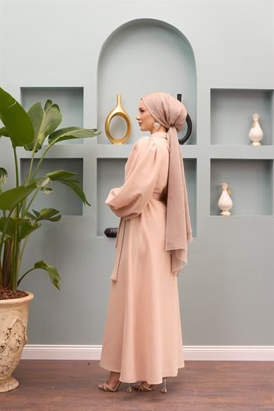 Özge Buttoned Front Waist Dress - Beige