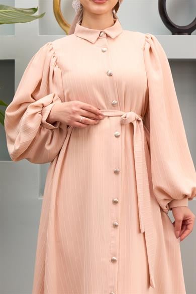 Özge Buttoned Front Waist Dress - Beige