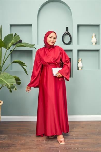 Tie-Front Waist Tied Evening Dress - Red