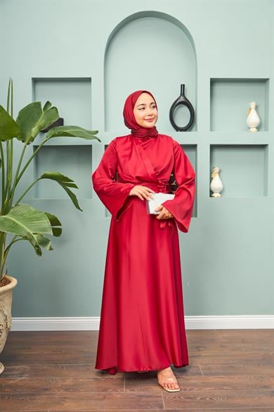 Tie-Front Waist Tied Evening Dress - Red