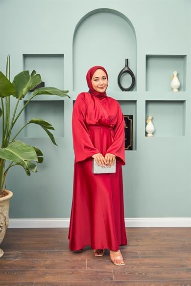 Tie-Front Waist Tied Evening Dress - Red