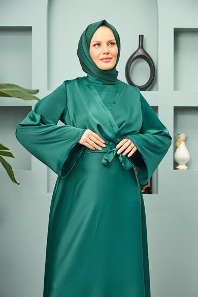 Tie-Front Waist Tied Evening Dress - Emerald Green