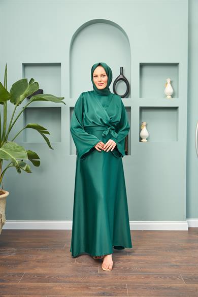 Tie-Front Waist Tied Evening Dress - Emerald Green