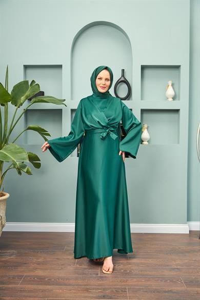 Tie-Front Waist Tied Evening Dress - Emerald Green