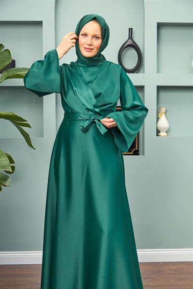 Tie-Front Waist Tied Evening Dress - Emerald Green