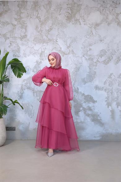 Organze Kat Kat Abiye - Marsala