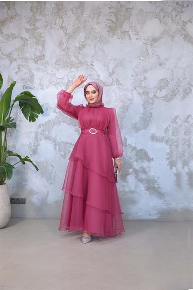 Organze Kat Kat Abiye - Marsala