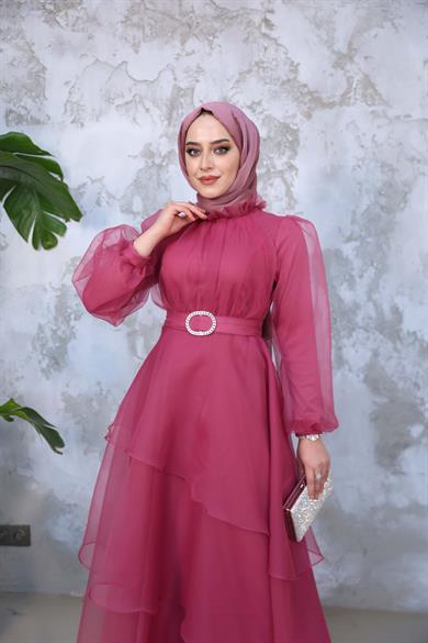 Organze Kat Kat Abiye - Marsala