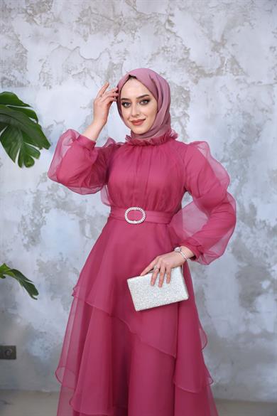 Organze Kat Kat Abiye - Marsala