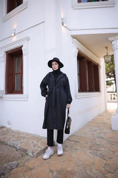 Oversize Trençkot - Siyah