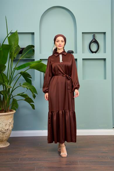 Özün Stone Detailed Evening Dress - Brown