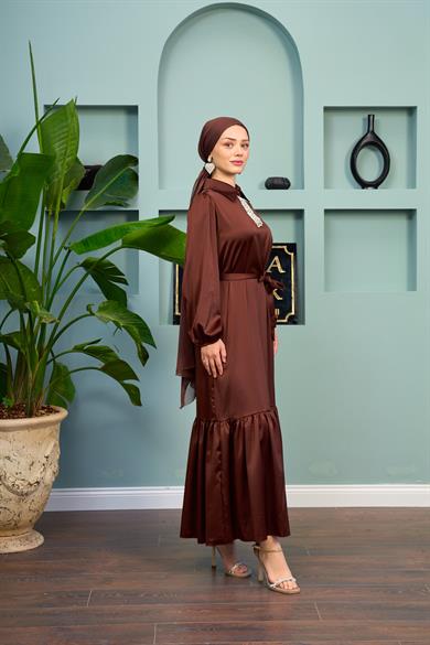 Özün Stone Detailed Evening Dress - Brown