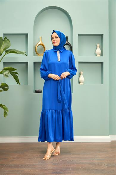 Özün Stone Detailed Evening Dress - Saks Blue