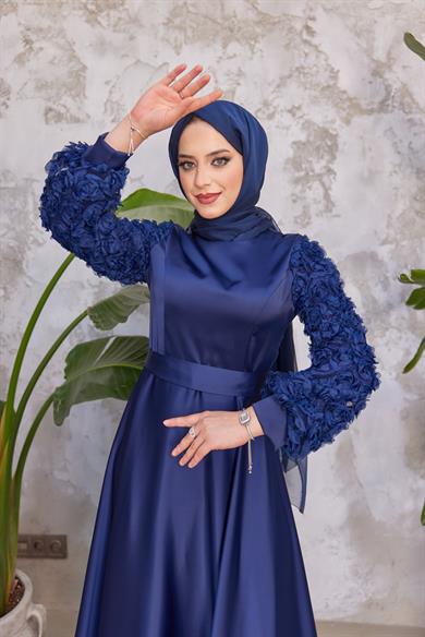 Papatya Saten Abiye - Lacivert