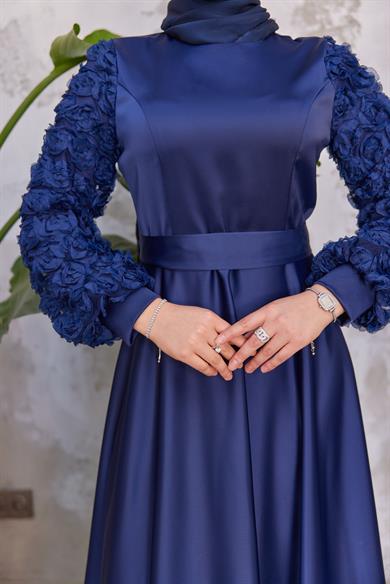 Papatya Saten Abiye - Lacivert