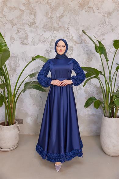 Papatya Saten Abiye - Lacivert