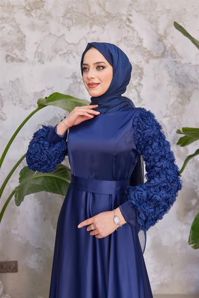 Papatya Saten Abiye - Lacivert