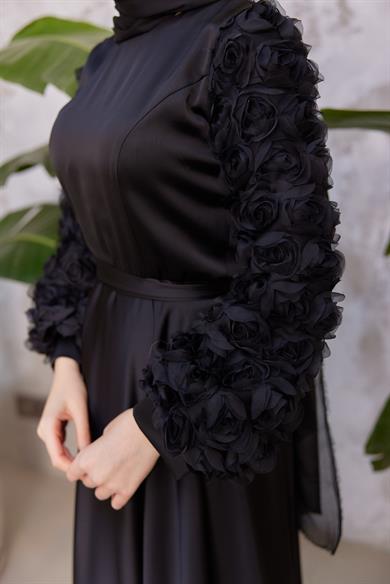 Papatya Saten Abiye - Siyah