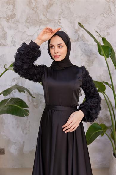 Papatya Saten Abiye - Siyah