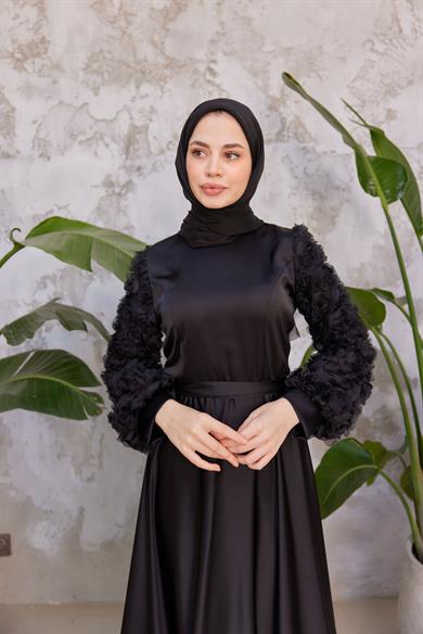 Papatya Saten Abiye - Siyah