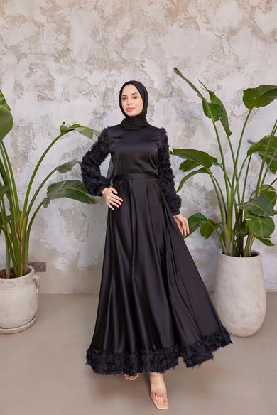 Papatya Saten Abiye - Siyah