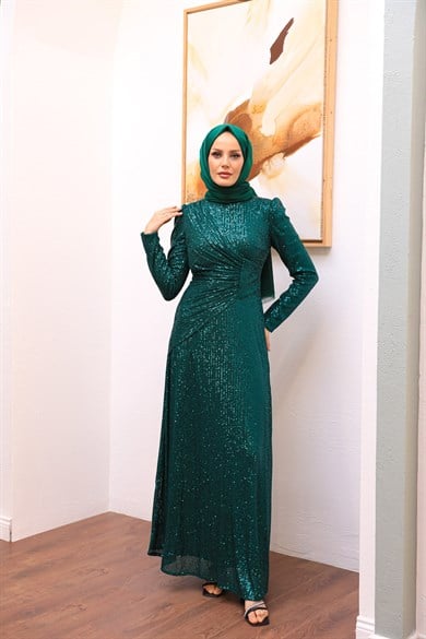 Sequin Evening Dress - Emerald Green