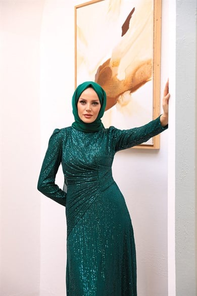 Sequin Evening Dress - Emerald Green