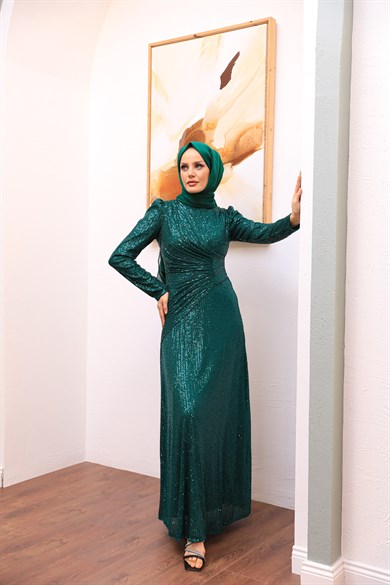 Sequin Evening Dress - Emerald Green