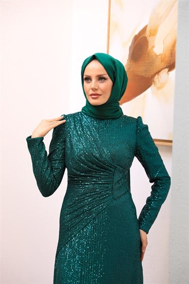 Sequin Evening Dress - Emerald Green