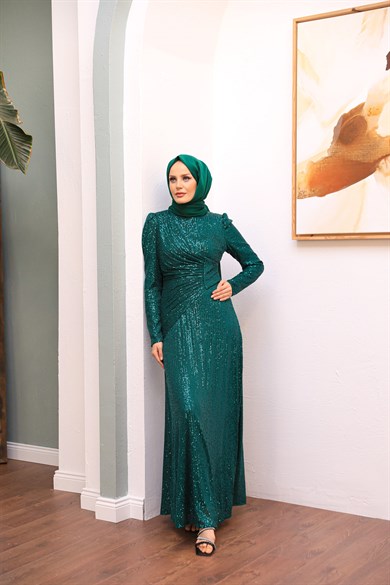 Sequin Evening Dress - Emerald Green