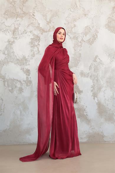 Pelerinli Işıltı Abiye - Bordo