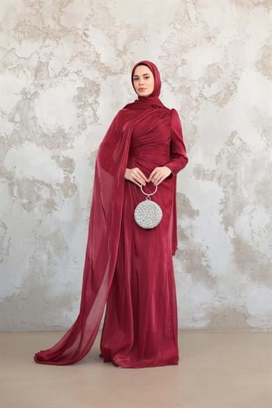 Pelerinli Işıltı Abiye - Bordo