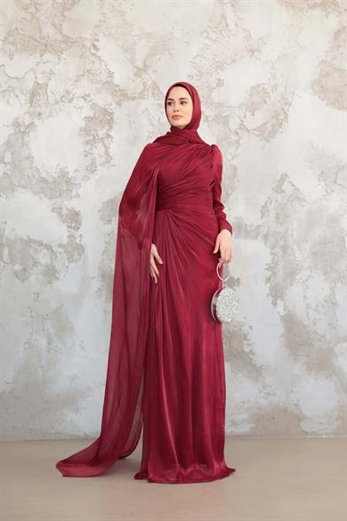 Pelerinli Işıltı Abiye - Bordo