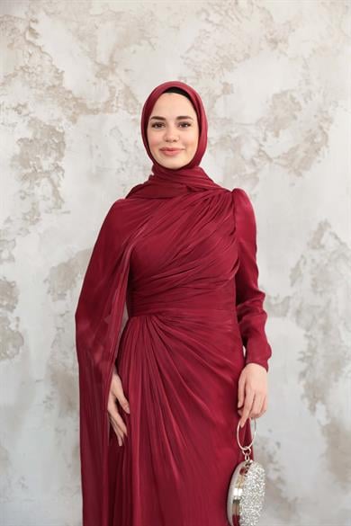 Pelerinli Işıltı Abiye - Bordo
