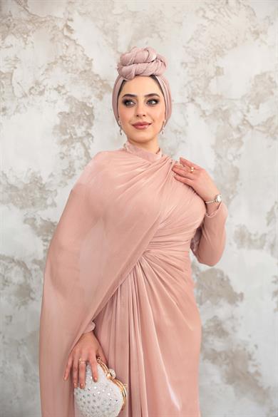 Pelerinli Işıltı Abiye - Gül