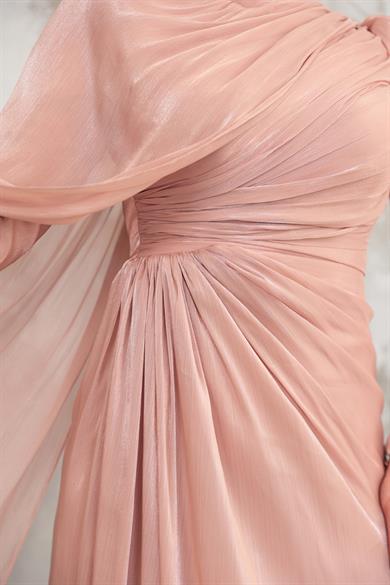 Pelerinli Işıltı Abiye - Gül