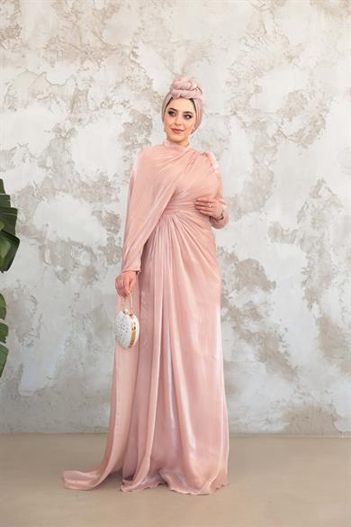 Pelerinli Işıltı Abiye - Gül