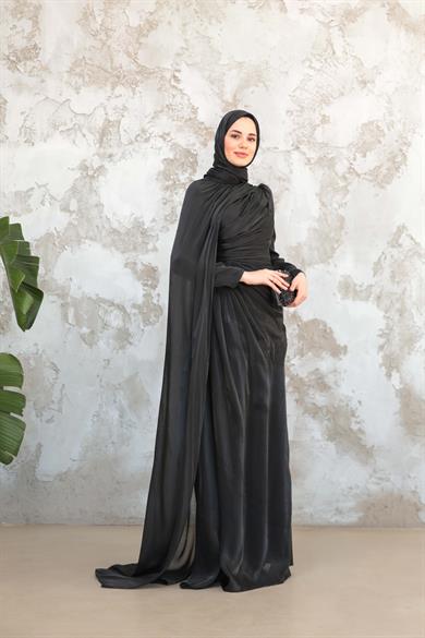 Pelerinli Işıltı Abiye - Siyah
