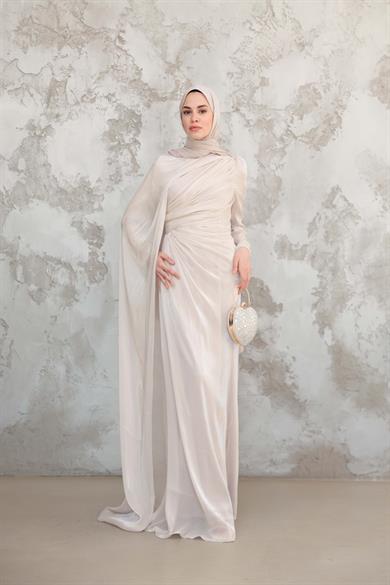 Pelerinli Işıltı Abiye - Vizon