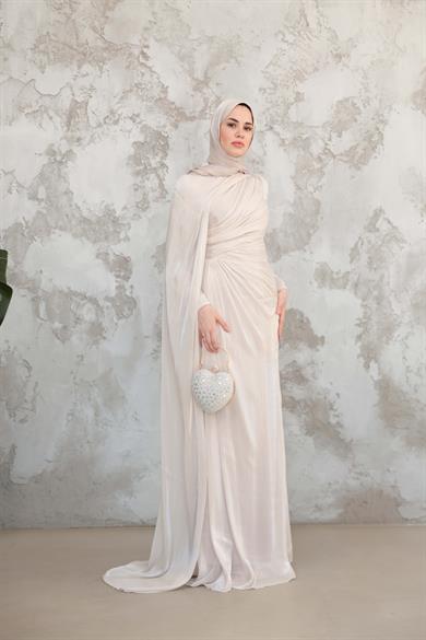 Pelerinli Işıltı Abiye - Vizon