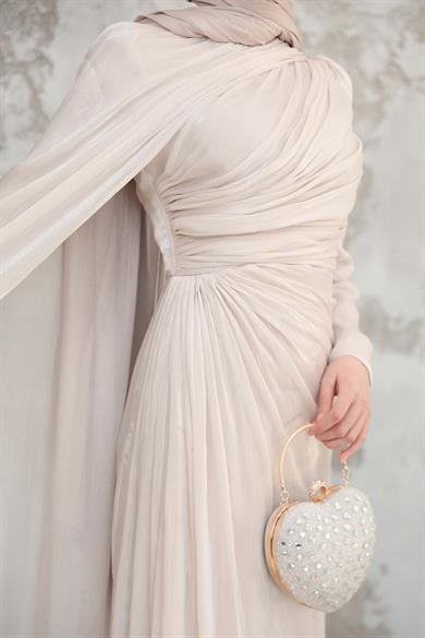 Pelerinli Işıltı Abiye - Vizon