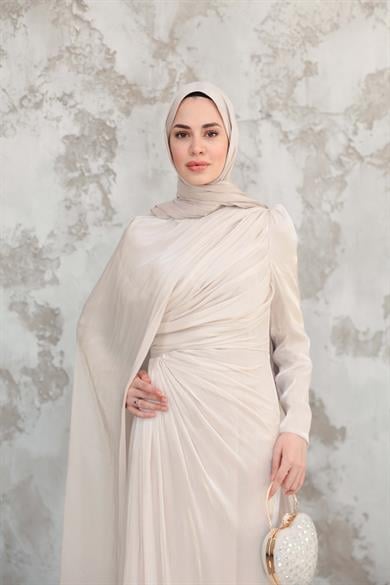 Pelerinli Işıltı Abiye - Vizon