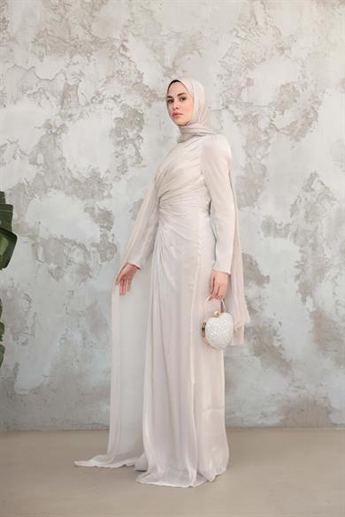 Pelerinli Işıltı Abiye - Vizon