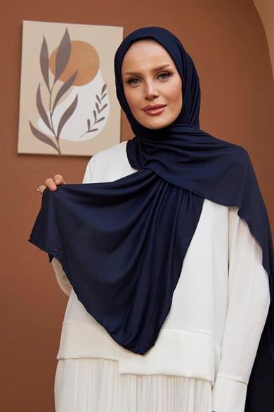 Combed Cotton Shawl - Navy Blue