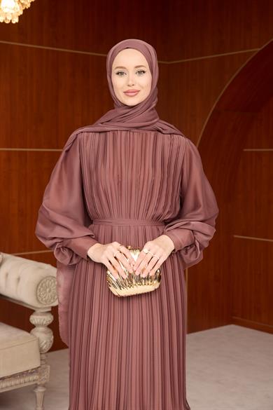 Pileli Balon Kol Abiye - Bakır