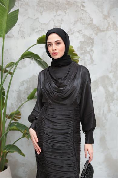 Piraye Işıltı Kumaş Abiye - Siyah