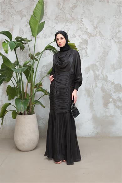 Piraye Işıltı Kumaş Abiye - Siyah